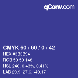 Farbcode: CMYK 60 / 60 / 0 / 42 | qconv.com