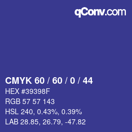 カラーコード: CMYK 60 / 60 / 0 / 44 | qconv.com