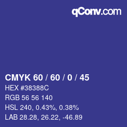 カラーコード: CMYK 60 / 60 / 0 / 45 | qconv.com