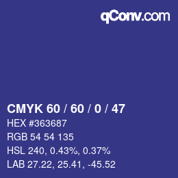 カラーコード: CMYK 60 / 60 / 0 / 47 | qconv.com