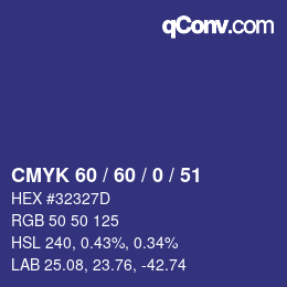 カラーコード: CMYK 60 / 60 / 0 / 51 | qconv.com