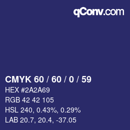 カラーコード: CMYK 60 / 60 / 0 / 59 | qconv.com