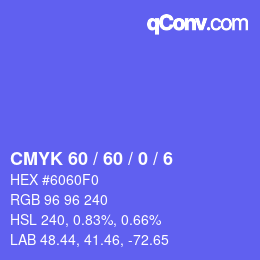 カラーコード: CMYK 60 / 60 / 0 / 6 | qconv.com