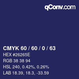 カラーコード: CMYK 60 / 60 / 0 / 63 | qconv.com