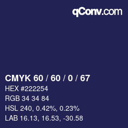 カラーコード: CMYK 60 / 60 / 0 / 67 | qconv.com