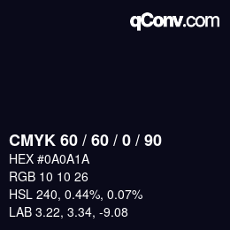 カラーコード: CMYK 60 / 60 / 0 / 90 | qconv.com