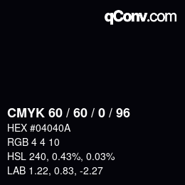 Color code: CMYK 60 / 60 / 0 / 96 | qconv.com