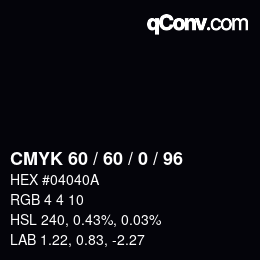 カラーコード: CMYK 60 / 60 / 0 / 96 | qconv.com