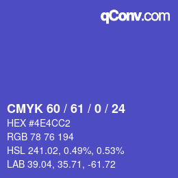 カラーコード: CMYK 60 / 61 / 0 / 24 | qconv.com