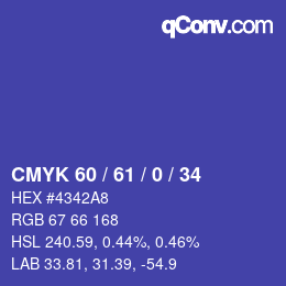 カラーコード: CMYK 60 / 61 / 0 / 34 | qconv.com