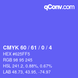 カラーコード: CMYK 60 / 61 / 0 / 4 | qconv.com
