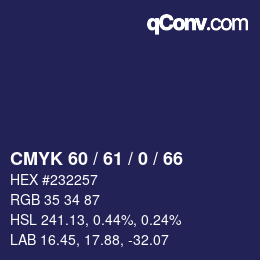 カラーコード: CMYK 60 / 61 / 0 / 66 | qconv.com