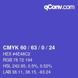 カラーコード: CMYK 60 / 63 / 0 / 24 | qconv.com