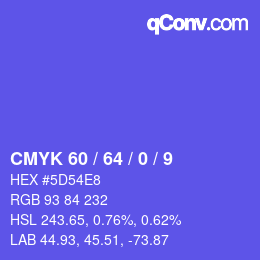 カラーコード: CMYK 60 / 64 / 0 / 9 | qconv.com