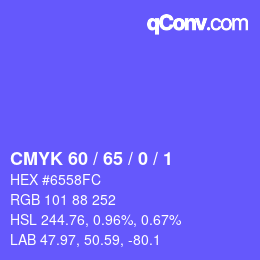 カラーコード: CMYK 60 / 65 / 0 / 1 | qconv.com