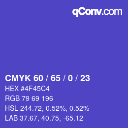 カラーコード: CMYK 60 / 65 / 0 / 23 | qconv.com