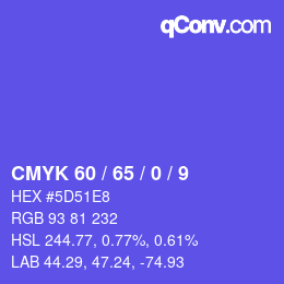 カラーコード: CMYK 60 / 65 / 0 / 9 | qconv.com