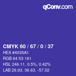 カラーコード: CMYK 60 / 67 / 0 / 37 | qconv.com