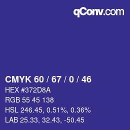 Color code: CMYK 60 / 67 / 0 / 46 | qconv.com