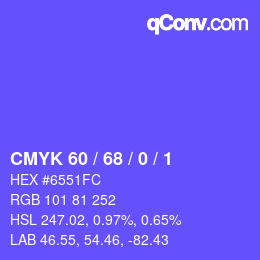 カラーコード: CMYK 60 / 68 / 0 / 1 | qconv.com