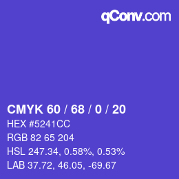 カラーコード: CMYK 60 / 68 / 0 / 20 | qconv.com