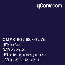 カラーコード: CMYK 60 / 68 / 0 / 75 | qconv.com