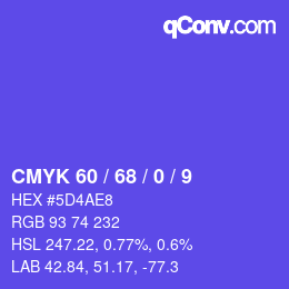 カラーコード: CMYK 60 / 68 / 0 / 9 | qconv.com