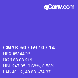 カラーコード: CMYK 60 / 69 / 0 / 14 | qconv.com