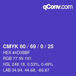 颜色代码: CMYK 60 / 69 / 0 / 25 | qconv.com