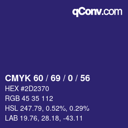 カラーコード: CMYK 60 / 69 / 0 / 56 | qconv.com