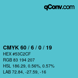 カラーコード: CMYK 60 / 6 / 0 / 19 | qconv.com