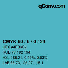 カラーコード: CMYK 60 / 6 / 0 / 24 | qconv.com