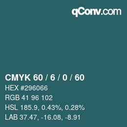 カラーコード: CMYK 60 / 6 / 0 / 60 | qconv.com