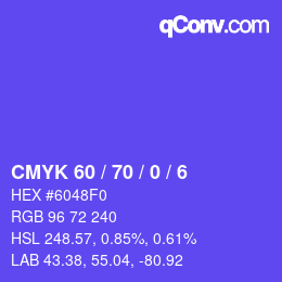 カラーコード: CMYK 60 / 70 / 0 / 6 | qconv.com