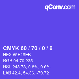カラーコード: CMYK 60 / 70 / 0 / 8 | qconv.com
