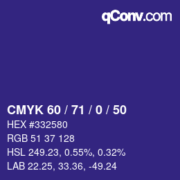 Color code: CMYK 60 / 71 / 0 / 50 | qconv.com
