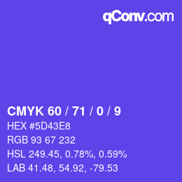 カラーコード: CMYK 60 / 71 / 0 / 9 | qconv.com