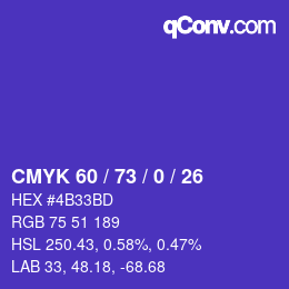 Color code: CMYK 60 / 73 / 0 / 26 | qconv.com
