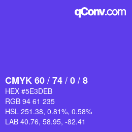 カラーコード: CMYK 60 / 74 / 0 / 8 | qconv.com