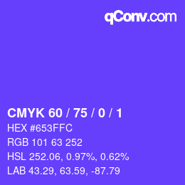 カラーコード: CMYK 60 / 75 / 0 / 1 | qconv.com