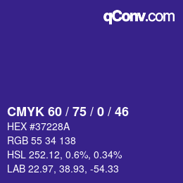 カラーコード: CMYK 60 / 75 / 0 / 46 | qconv.com