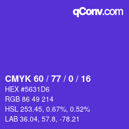 カラーコード: CMYK 60 / 77 / 0 / 16 | qconv.com