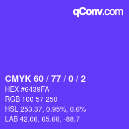 颜色代码: CMYK 60 / 77 / 0 / 2 | qconv.com