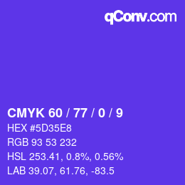 颜色代码: CMYK 60 / 77 / 0 / 9 | qconv.com