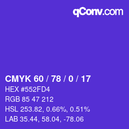 颜色代码: CMYK 60 / 78 / 0 / 17 | qconv.com