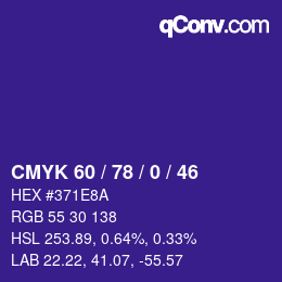 カラーコード: CMYK 60 / 78 / 0 / 46 | qconv.com