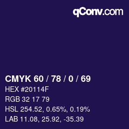 カラーコード: CMYK 60 / 78 / 0 / 69 | qconv.com