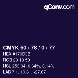 Color code: CMYK 60 / 78 / 0 / 77 | qconv.com