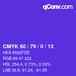 カラーコード: CMYK 60 / 79 / 0 / 13 | qconv.com