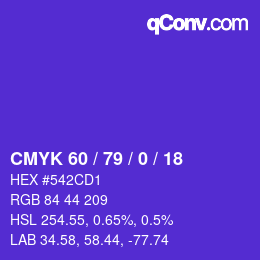 カラーコード: CMYK 60 / 79 / 0 / 18 | qconv.com